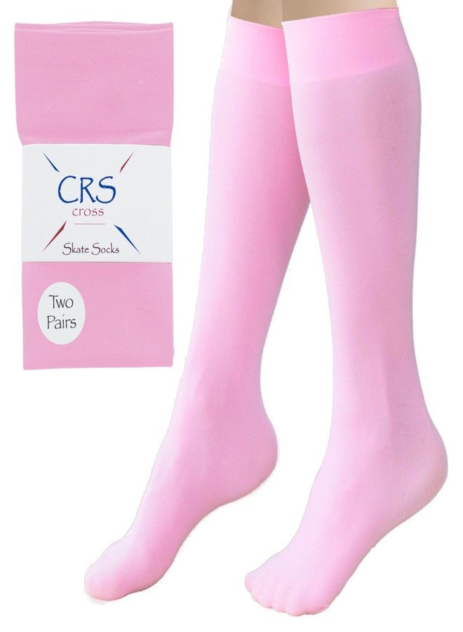 CRS Cross Figure Skating Socks. 2 Pair of Knee High Tights for Ice Skates and Dance. Premium Footed Skate Socks are available in a Wide Variety of Fun Colors. (Program Pink) - Image 1